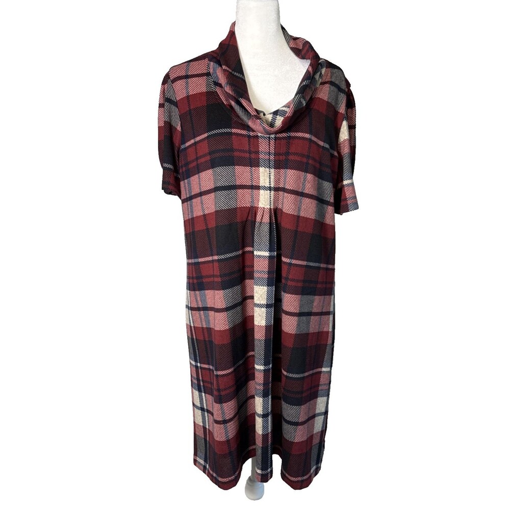 Jessica Howard (JH) Plaid Short Sleeve Sz XL Cowl Neck Soft Sweater Dress Preppy